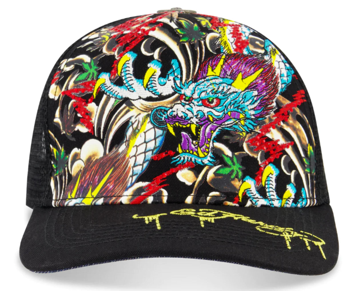 Ed Hardy Silver Glitter Embroidered Trucker Hat with Multicolor Dragon Ed Hardy Ed Hardy Rhinestone Dragon Trucker Hat | Grailed main image 4
