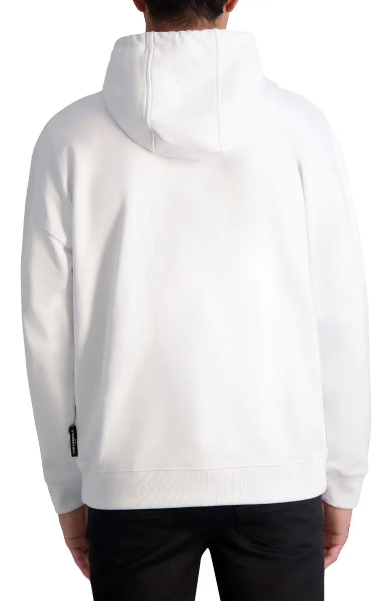Karl Lagerfeld Paris Men s Oversized Studded Organic Cotton Logo Hoodie White Size Large