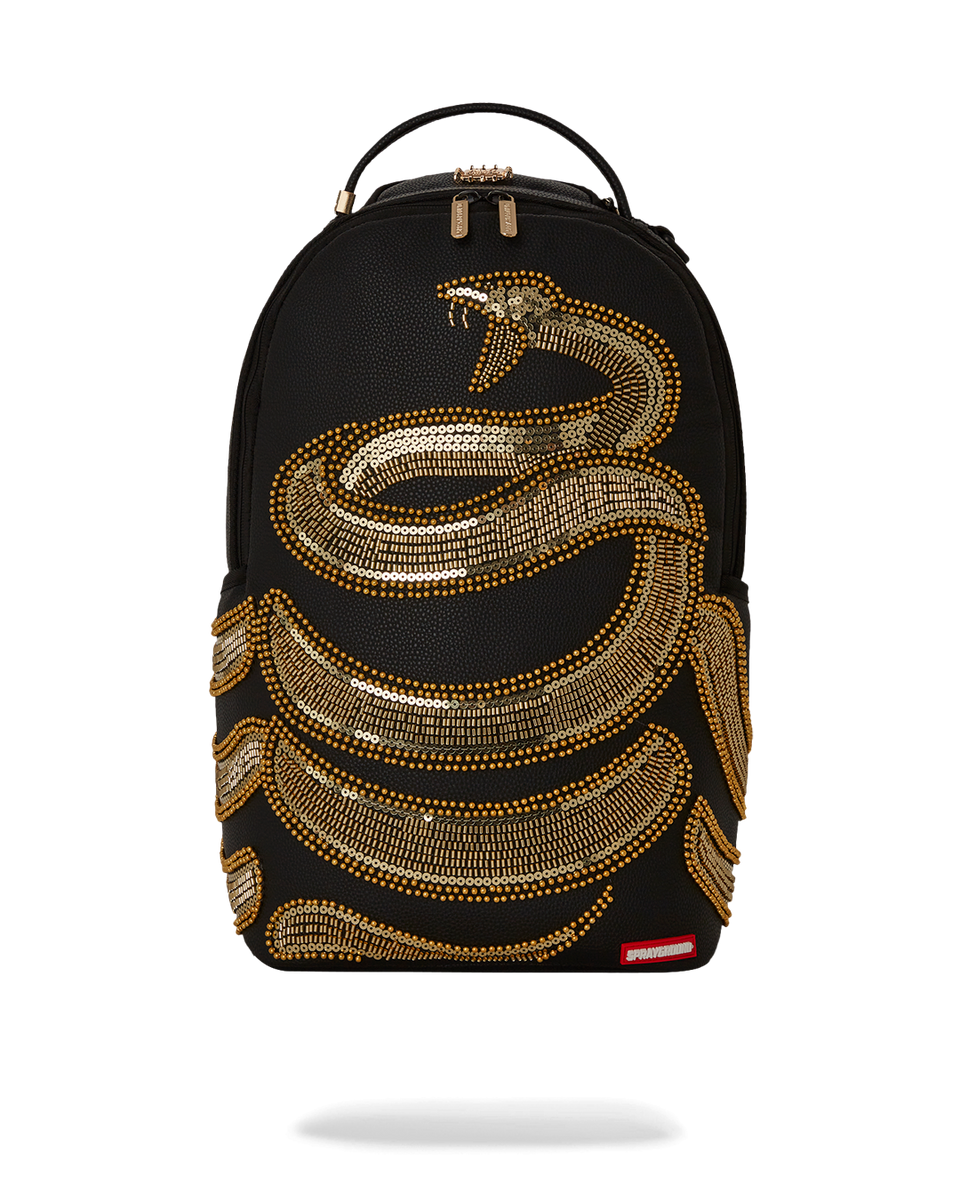 SPRAYGROUND A.I. GOLDEN REGENERATION GOLD SEQUIN SNAKE BACKPACK BLUE CITY NYC