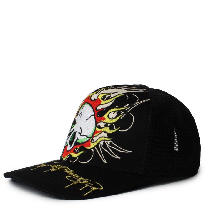 ED HARDY EMBROIDERED FIRE SKULL HAT – BLUE CITY NYC