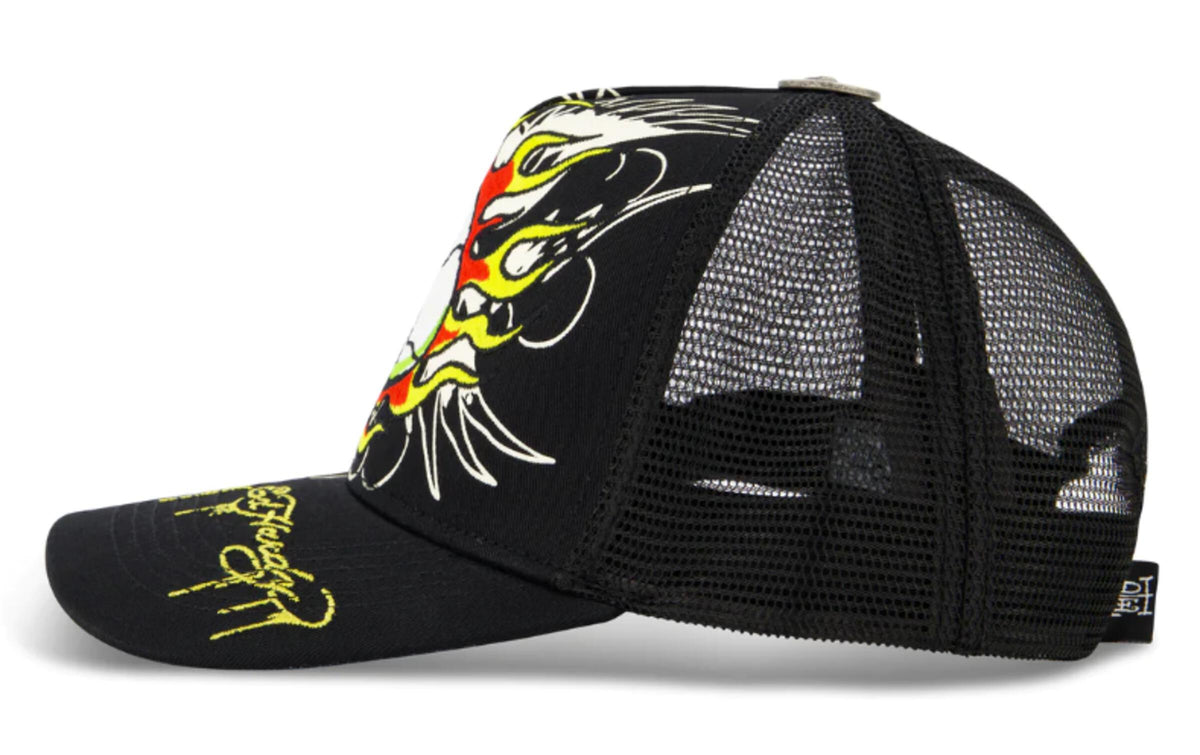ED HARDY EMBROIDERED FIRE SKULL HAT – BLUE CITY NYC