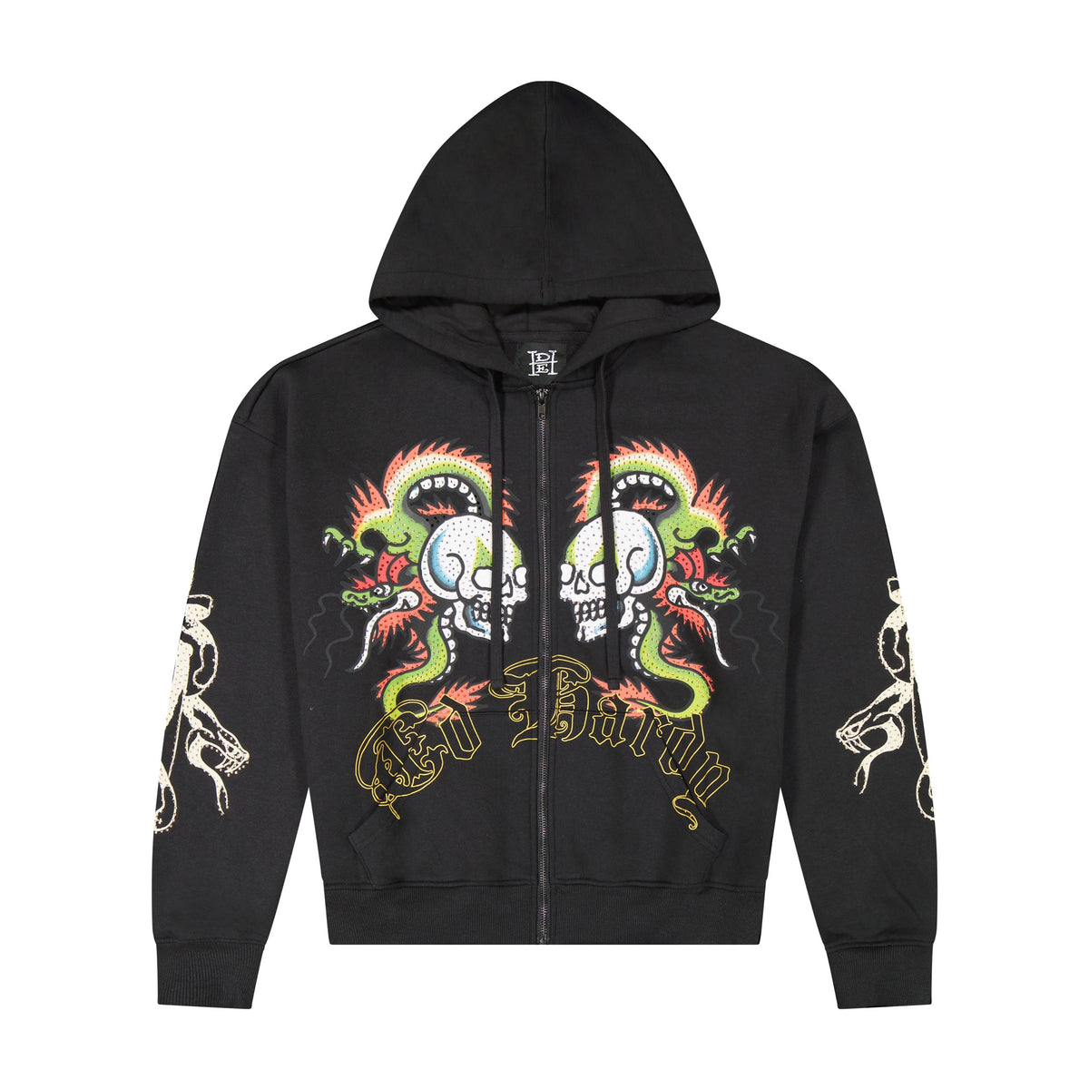 ED HARDY DRAGON SKULLS RHINESTONE ZIP MENS HOODIE – BLUE CITY NYC
