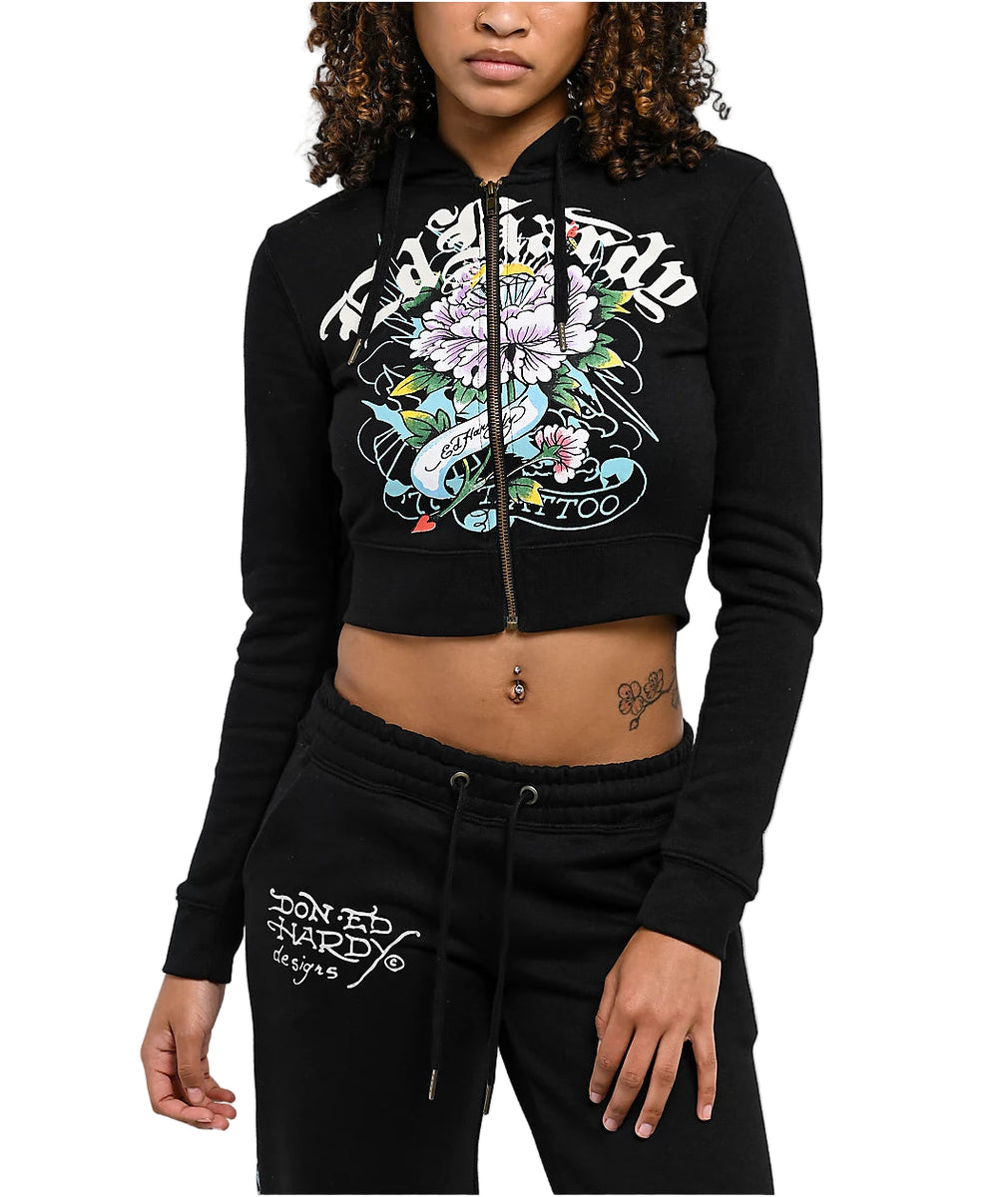 ED HARDY WOMEN ICE FLOWER ZIP HOODIE – BLUE CITY NYC