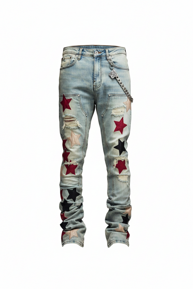 GUAPI WINE RED VINTAGE STARS DENIM JEANS – BLUE CITY NYC