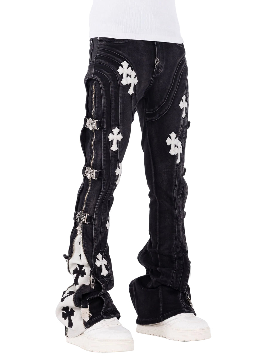 GUAPI OBSIDIAN BLACK CROSS BUCKLE DENIM – BLUE CITY NYC