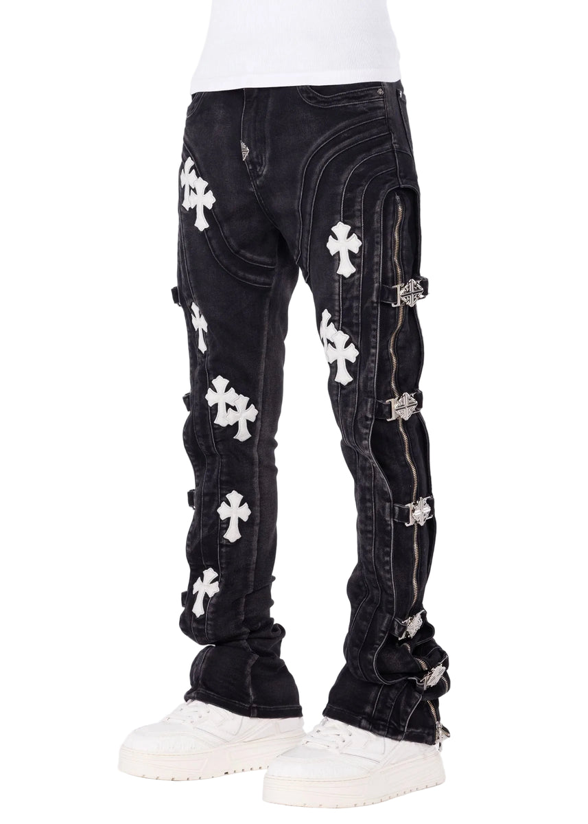 GUAPI OBSIDIAN BLACK CROSS BUCKLE DENIM – BLUE CITY NYC