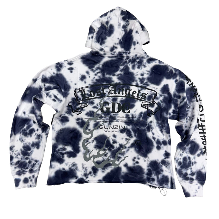 GUNZINII CROP LOST ANGELS TIE DYE PO HOODIE – BLUE CITY NYC