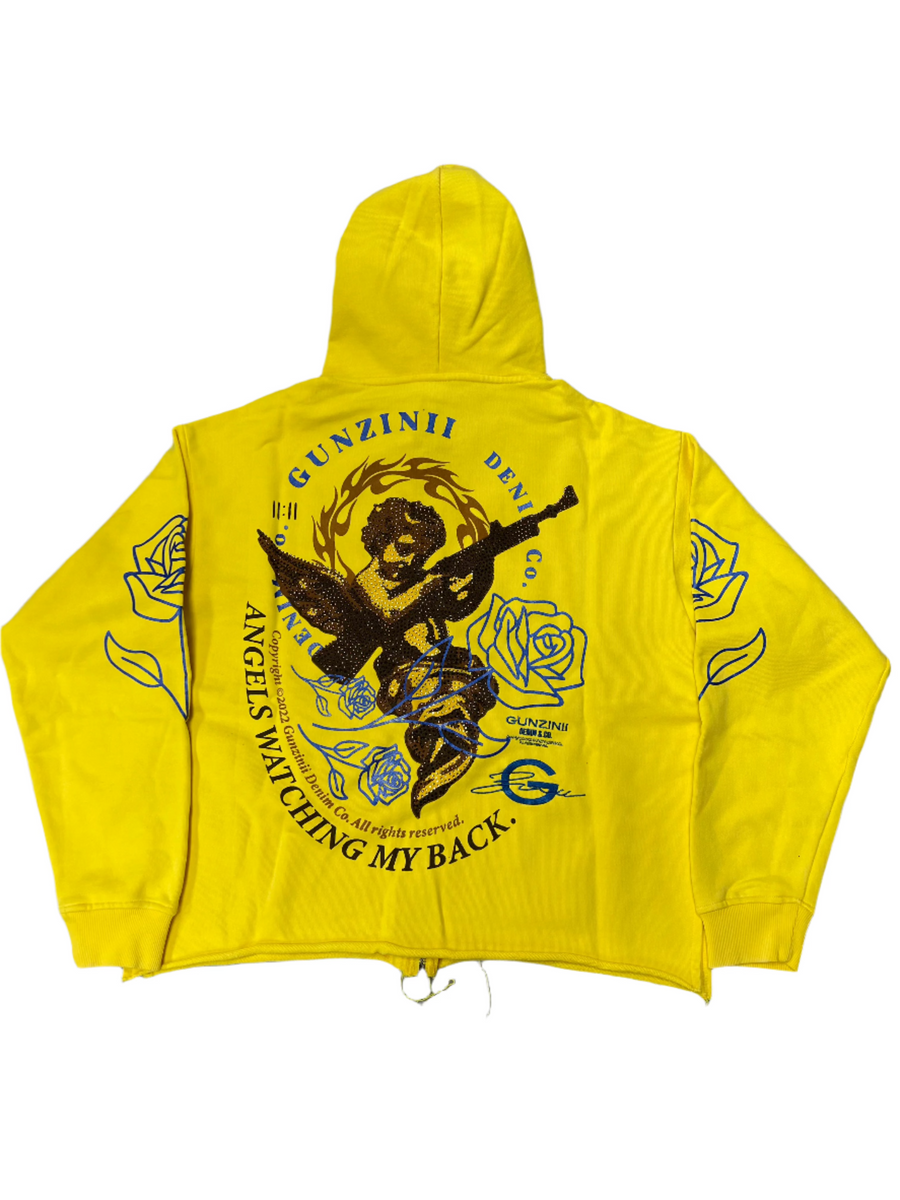 GUNZINII ANGELS WATCHING MY BACK ZIP HOODIE – BLUE CITY NYC