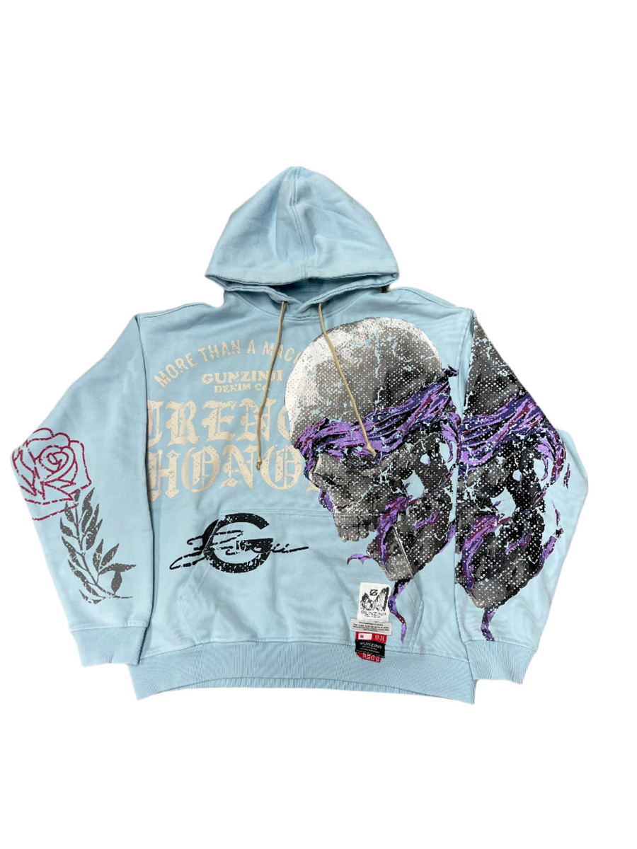 GUNZINII ANGELS WATCHING MY BACK PULL OVER HOODIE – BLUE CITY NYC