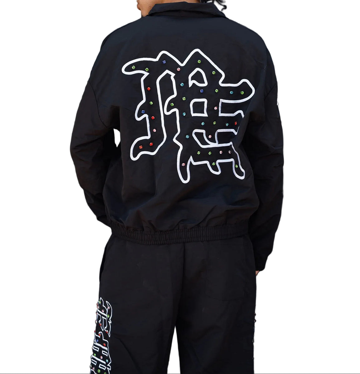 MIXED EMOTION RHINESTONE NAYLON TRACK JACKET – BLUE CITY NYC