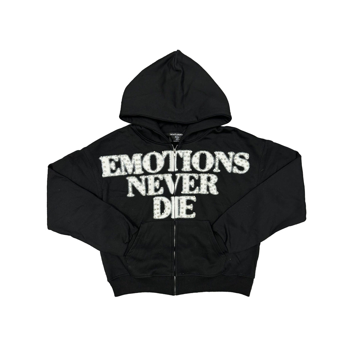 MIXED EMOTION END RHINESTONE ZIP HOODIE – BLUE CITY NYC