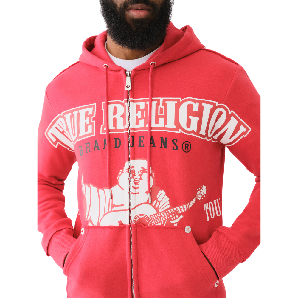 True Religion Men s Overt Raw Edge Graphic Zip Hoodie Red Hoodies