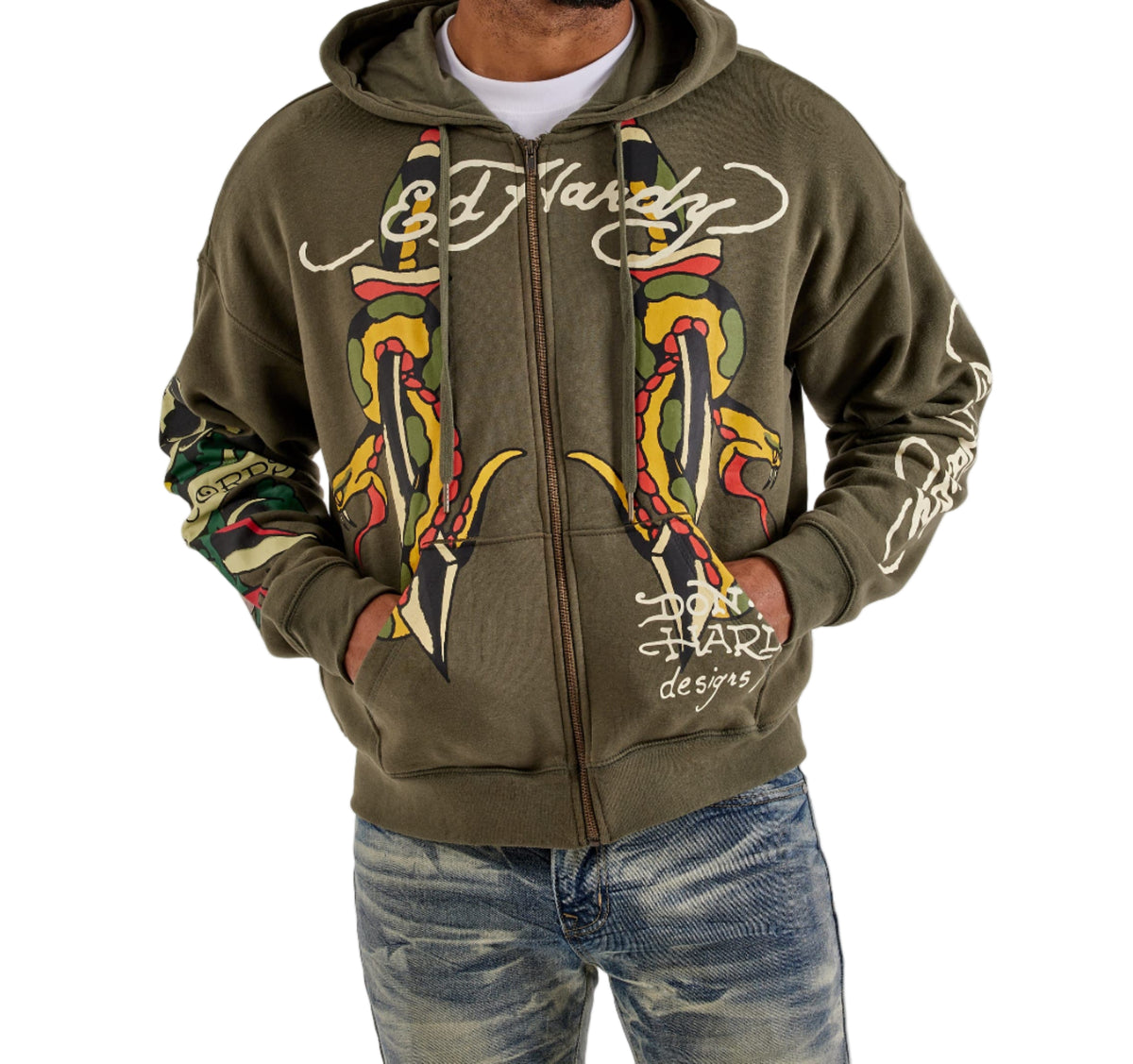 ED HARDY SNAKE BOXY MENS ZIP HOODIE – BLUE CITY NYC