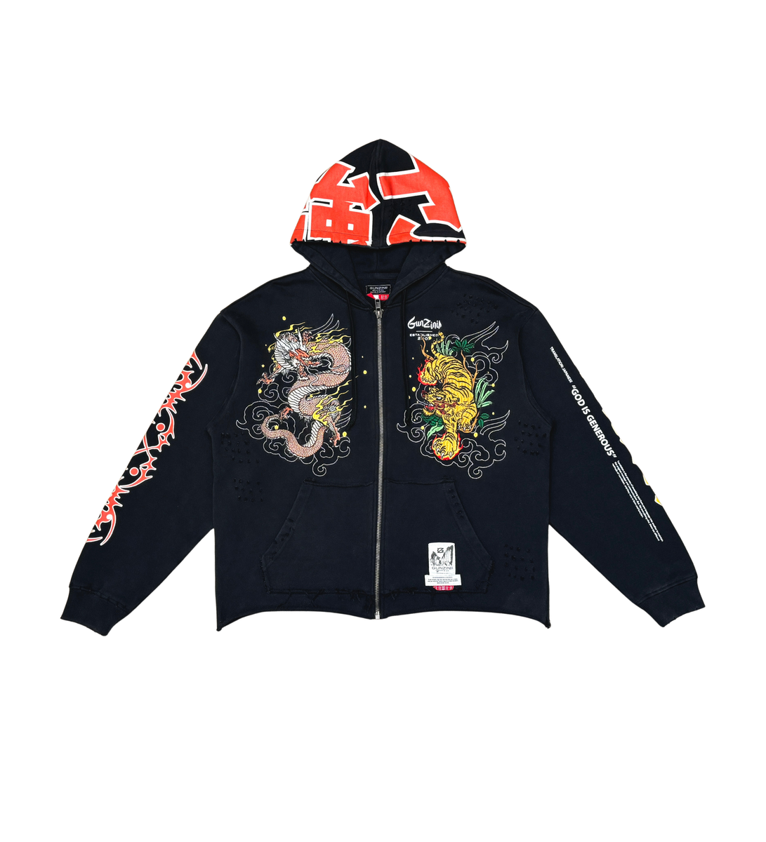 GUNZINII GOD IS GENEROUS ZIP HOODIE – BLUE CITY NYC