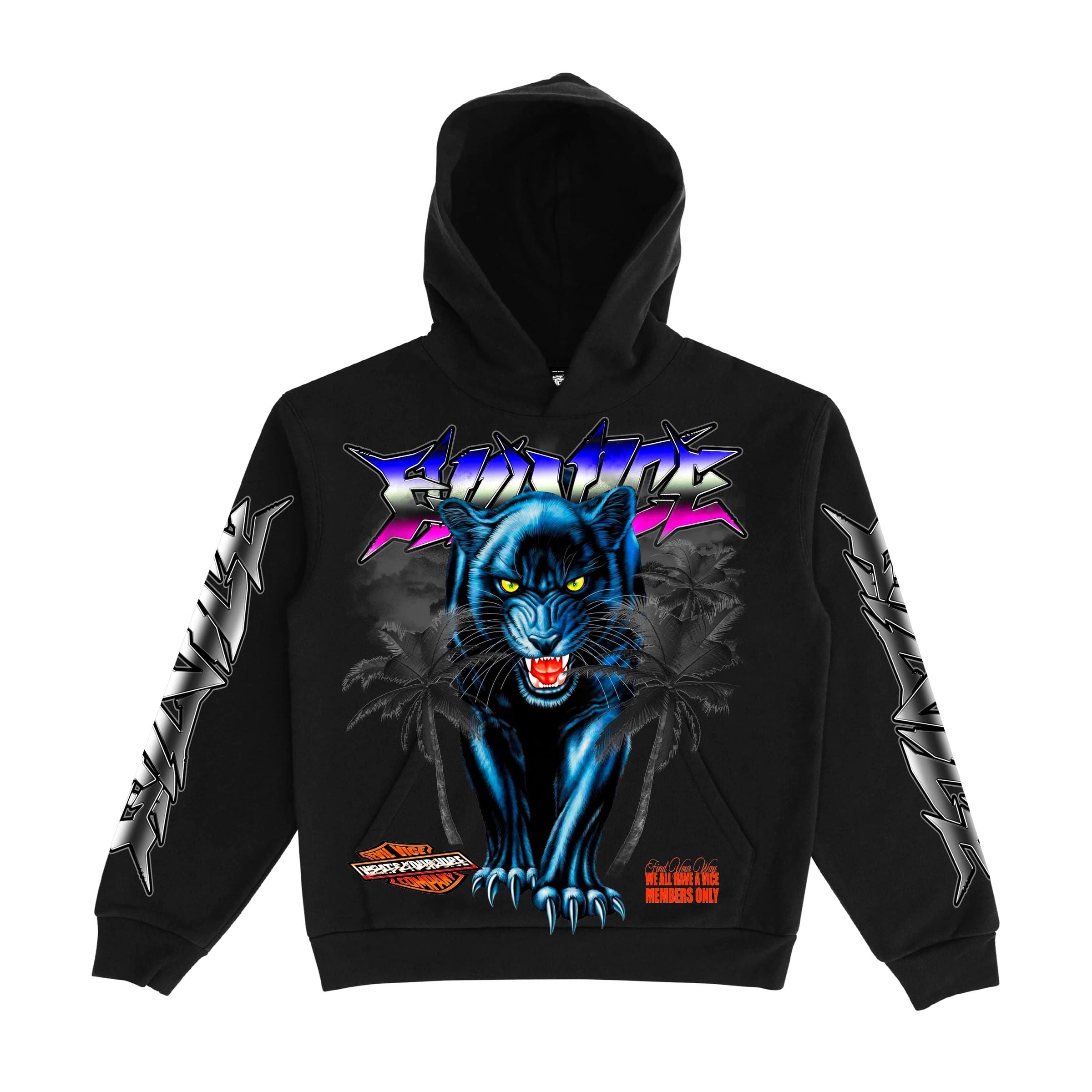 EVIL VICE EVERYONE PANTHER PALM PULLOVER HOODIE – BLUE CITY NYC