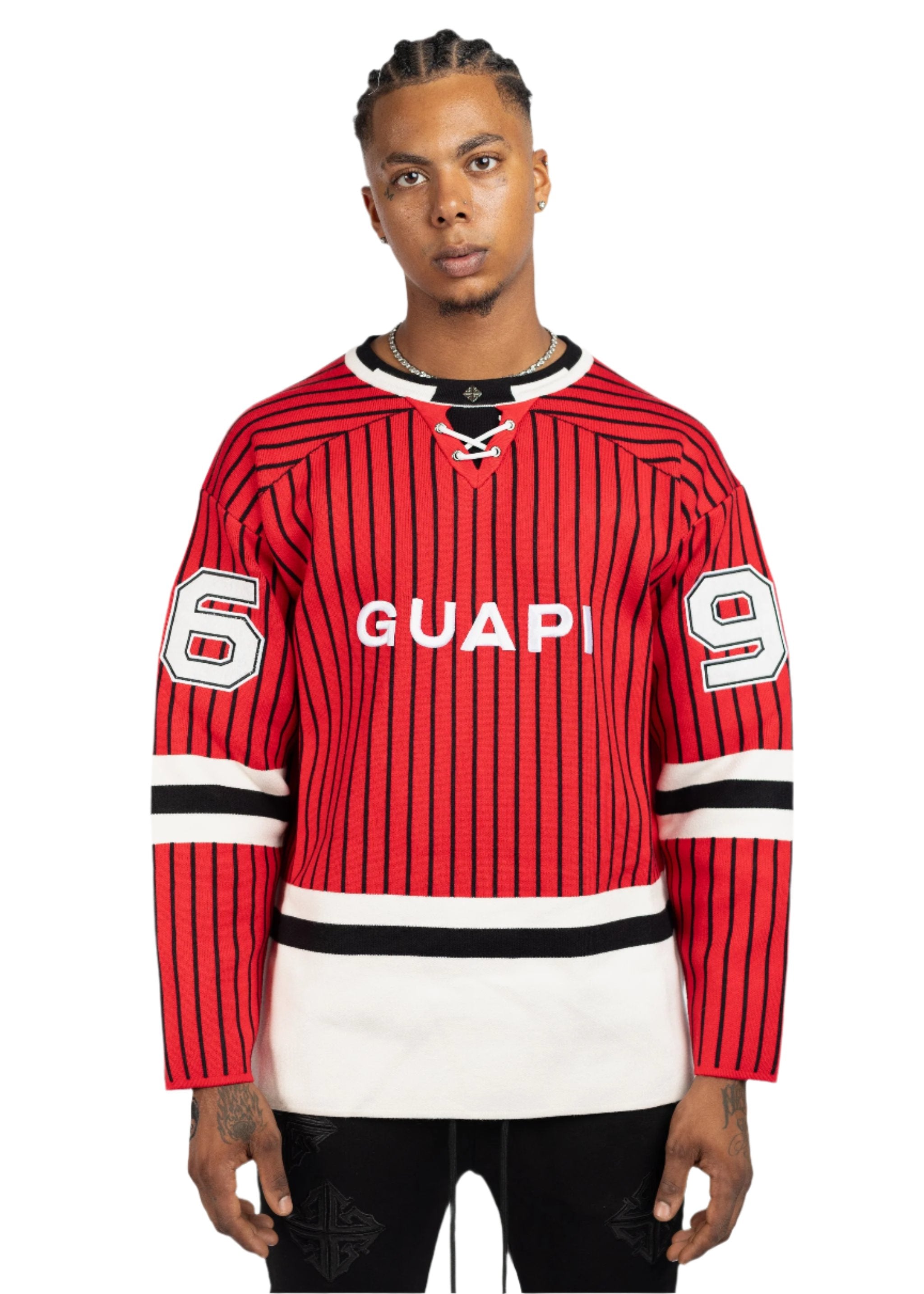 GUAPI BLOOD RED KNIT HOCKEY JERSEY – BLUE CITY NYC
