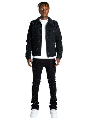 GUAPI ALL BLACK EMBELLISHED DENIM JACKET