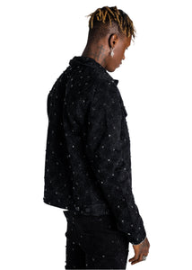 GUAPI ALL BLACK EMBELLISHED DENIM JACKET