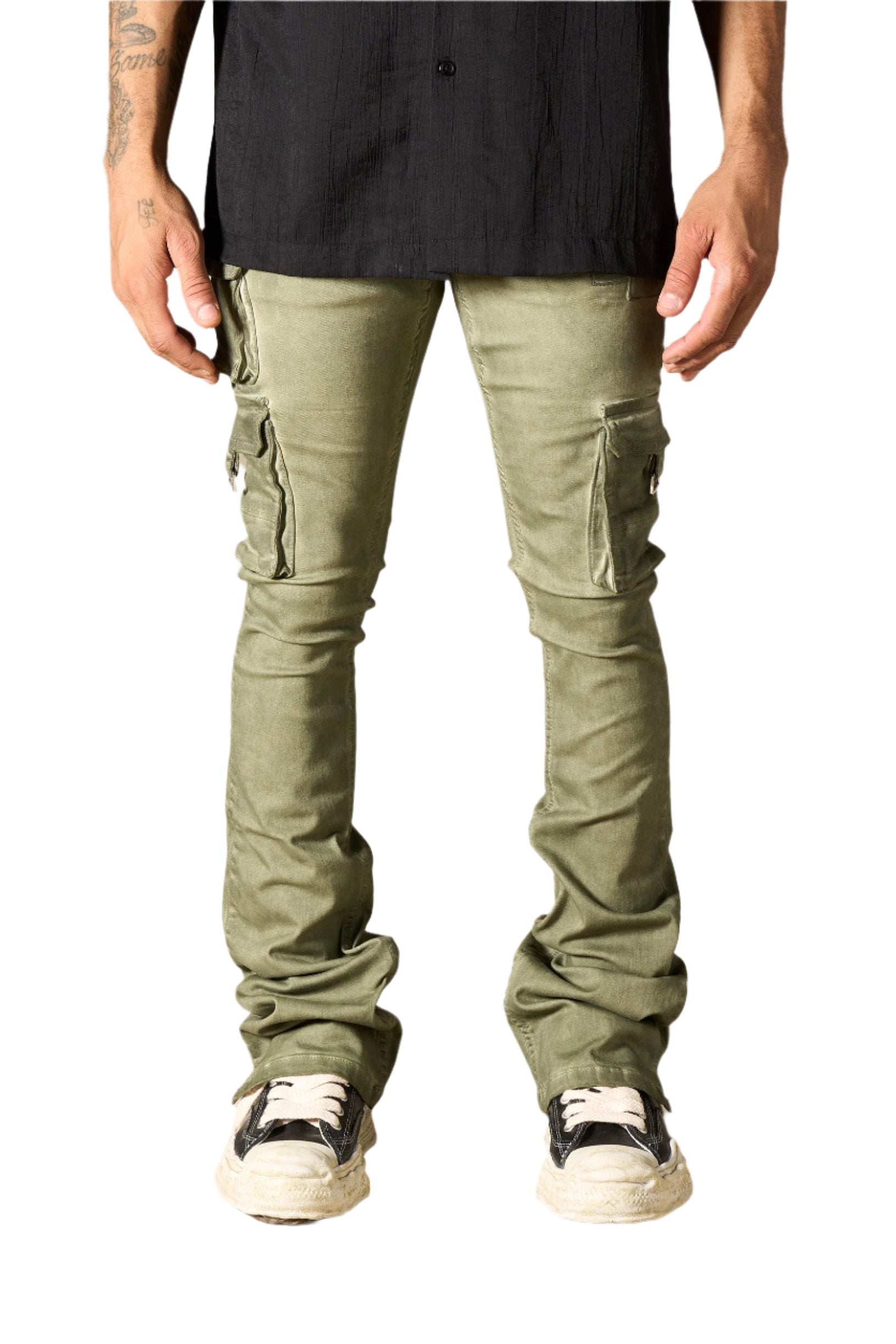 SERENEDE OIL CARGO STACKED JEANS – BLUE CITY NYC