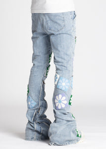 GUAPI AQUA BLUE FLOWERS DENIM