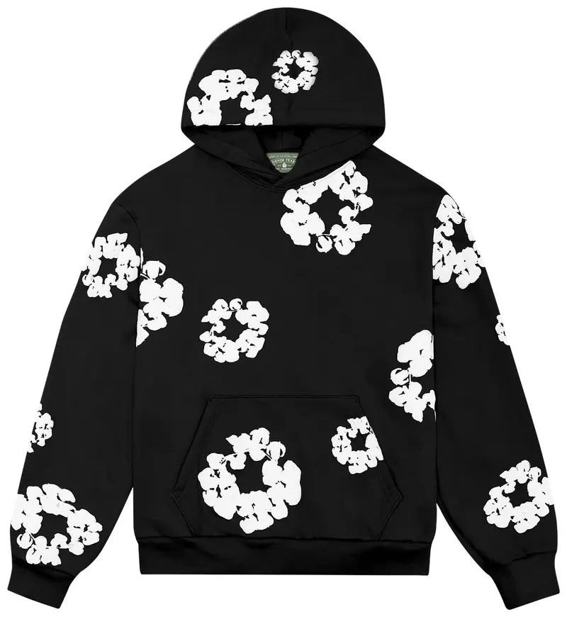 DENIM TEARS デニムティアーズ Cotton Wreath PullOver Hoddie コットン フラワー プルオーバーパーカー ブラック/ホワイト DENIM TEARS THE COTTON WREATH HOODIE – BLUE CITY NYC