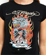 Load image into Gallery viewer, ED HARDY WOMEN FIRE TIGER  RHINSTONE  CAP TEE