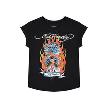 Load image into Gallery viewer, ED HARDY WOMEN FIRE TIGER  RHINSTONE  CAP TEE