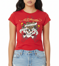 Load image into Gallery viewer, ED HARDY WOMEN SKULL FITTED TEE