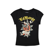 Load image into Gallery viewer, ED HARDY WOMEN SWALLON ROSE RHINSTONE  TEE
