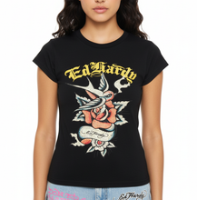 Load image into Gallery viewer, ED HARDY WOMEN SWALLON ROSE RHINSTONE  TEE