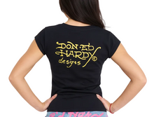 Load image into Gallery viewer, ED HARDY WOMEN SWALLON ROSE RHINSTONE  TEE