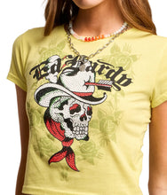 Load image into Gallery viewer, ED HARDY WOMEN SKULL COWBOY RHINSTONE TEE