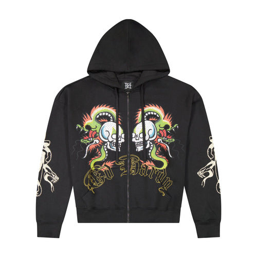 ED HARDY DRAGON SKULLS RHINESTONE ZIP MENS HOODIE