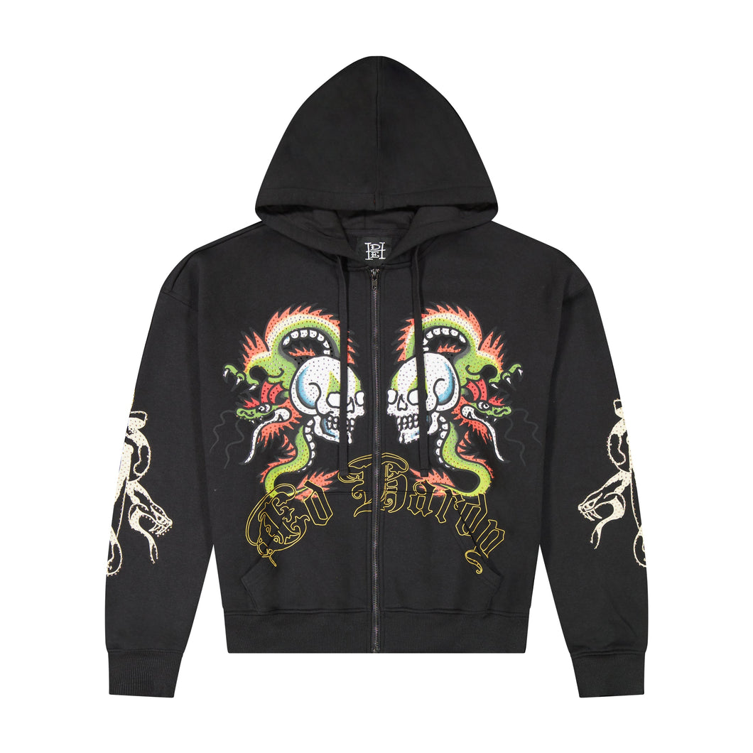 ED HARDY DRAGON SKULLS RHINESTONE ZIP MENS HOODIE