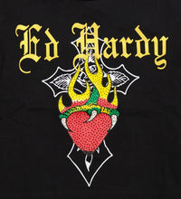 Load image into Gallery viewer, ED HARDY WOMEN HEART FLAME RHINESTONE BABY TEE