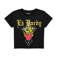 Load image into Gallery viewer, ED HARDY WOMEN HEART FLAME RHINESTONE BABY TEE