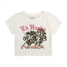 Load image into Gallery viewer, ED HARDY WOMEN BATTLE HORSES BABY TEE