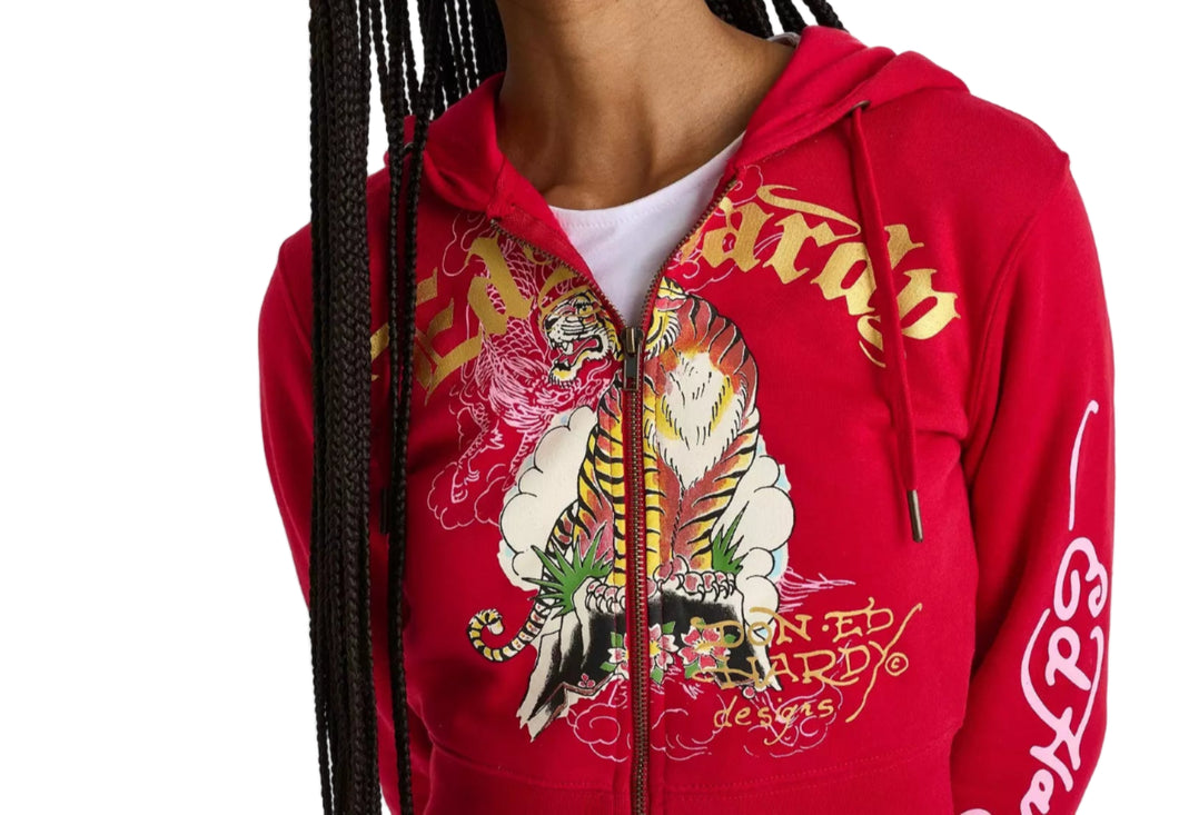 ED HARDY WOMEN TIGER MOUNTAIN ZIP HOODIE