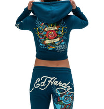 Load image into Gallery viewer, ED HARDY WOMEN FLAME ROSE ZIP HOODIE