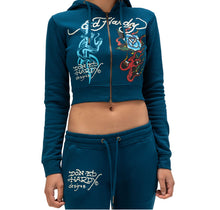 Load image into Gallery viewer, ED HARDY WOMEN FLAME ROSE ZIP HOODIE