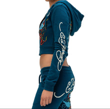 Load image into Gallery viewer, ED HARDY WOMEN FLAME ROSE ZIP HOODIE