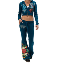 Load image into Gallery viewer, ED HARDY WOMEN FLAME ROSE ZIP HOODIE