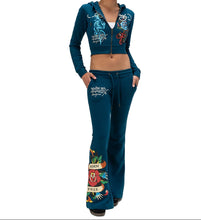 Load image into Gallery viewer, ED HARDY FLAME ROSE BOOTCUT WOMEN SWEATPANT