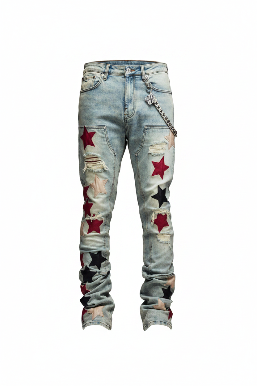 GUAPI WINE RED VINTAGE STARS DENIM JEANS – BLUE CITY NYC