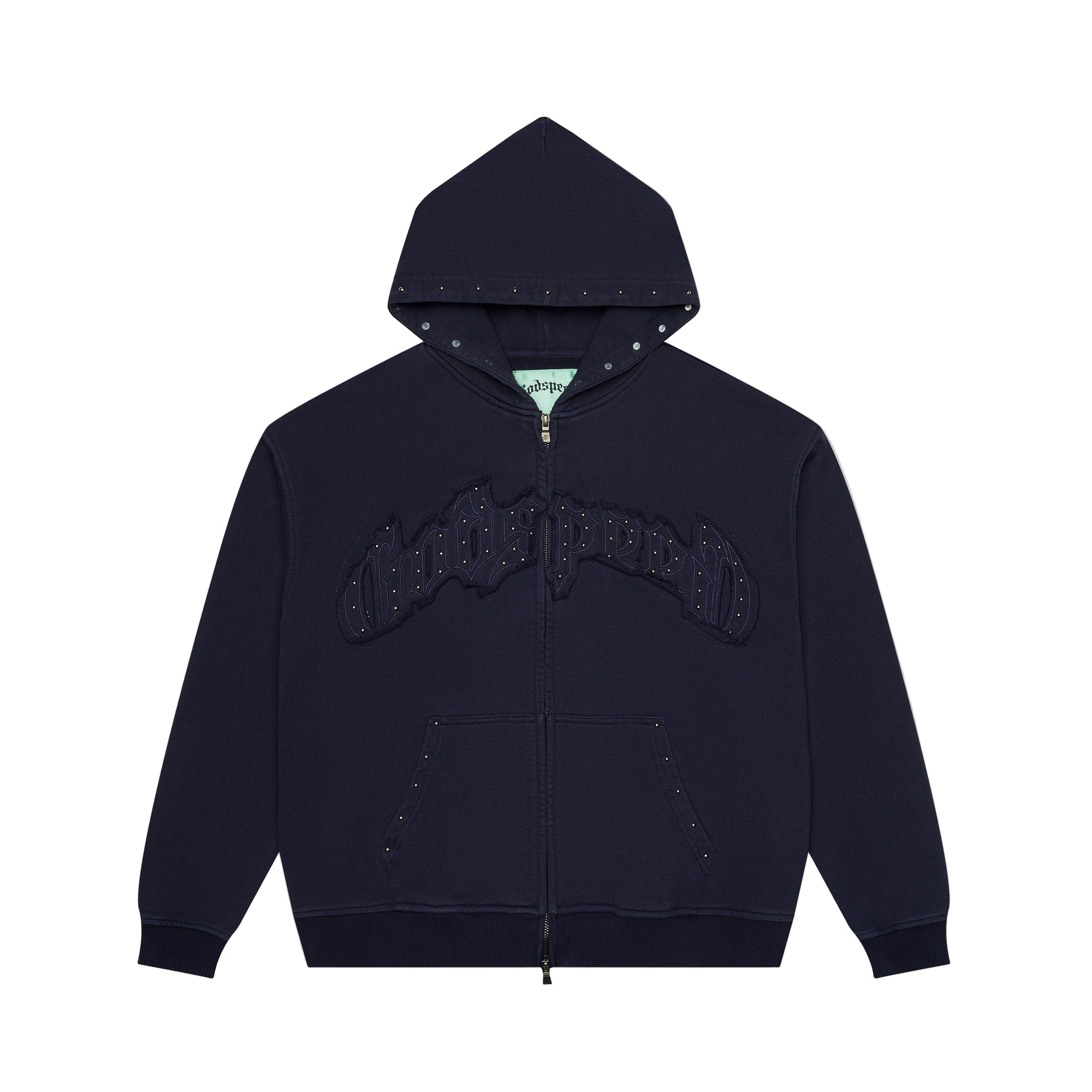 GODSPEED SYMMETRIC STUDDED ZIP HOODIE – BLUE CITY NYC