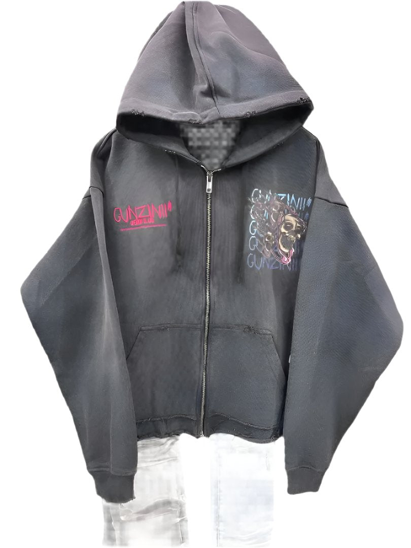 GUNZINII SKULL FIRE ZIP HOODIE