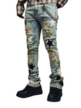 Load image into Gallery viewer, GUAPI OLIVE GREEN VINTAGE STARS DENIM JEANS