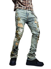 Load image into Gallery viewer, GUAPI OLIVE GREEN VINTAGE STARS DENIM JEANS