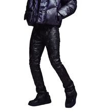 Load image into Gallery viewer, GUAPI ALL BLACK RELIC WAXED DENIM JEANS