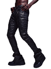 Load image into Gallery viewer, GUAPI ALL BLACK RELIC WAXED DENIM JEANS